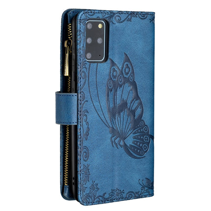 For Samsung Galaxy S20 Plus Flying Butterfly Embossing Pattern Zipper Horizontal Flip Leather Case with Holder & Card Slots & Wallet(Blue)-garmade.com