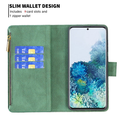 For Samsung Galaxy S20 Plus Flying Butterfly Embossing Pattern Zipper Horizontal Flip Leather Case with Holder & Card Slots & Wallet(Green)-garmade.com