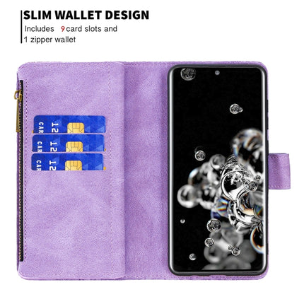 For Samsung Galaxy S20 Ultra Flying Butterfly Embossing Pattern Zipper Horizontal Flip Leather Case with Holder & Card Slots & Wallet(Purple)-garmade.com