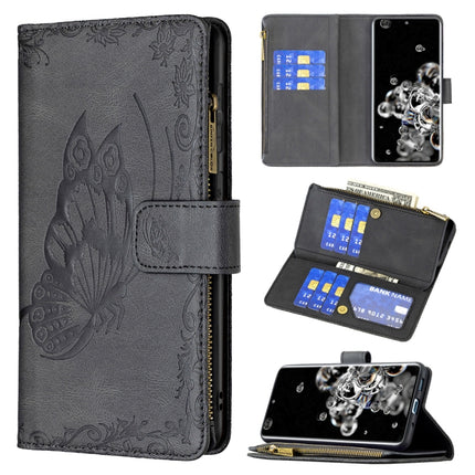 For Samsung Galaxy S20 Ultra Flying Butterfly Embossing Pattern Zipper Horizontal Flip Leather Case with Holder & Card Slots & Wallet(Black)-garmade.com