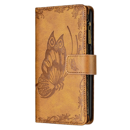 For Samsung Galaxy S21 5G Flying Butterfly Embossing Pattern Zipper Horizontal Flip Leather Case with Holder & Card Slots & Wallet(Brown)-garmade.com