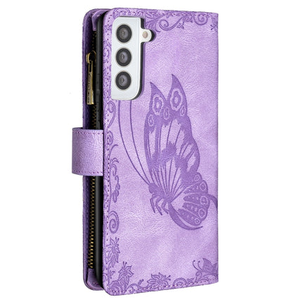 For Samsung Galaxy S21 5G Flying Butterfly Embossing Pattern Zipper Horizontal Flip Leather Case with Holder & Card Slots & Wallet(Purple)-garmade.com