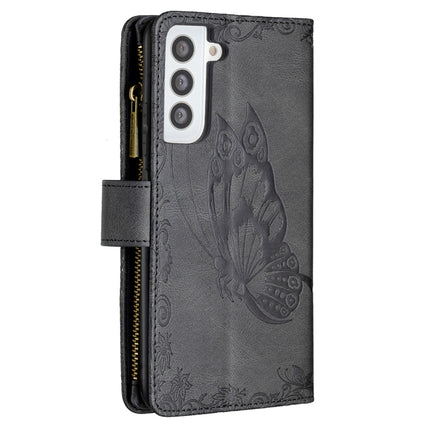 For Samsung Galaxy S21 5G Flying Butterfly Embossing Pattern Zipper Horizontal Flip Leather Case with Holder & Card Slots & Wallet(Black)-garmade.com