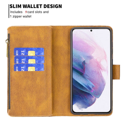 For Samsung Galaxy S21+ 5G Flying Butterfly Embossing Pattern Zipper Horizontal Flip Leather Case with Holder & Card Slots & Wallet(Brown)-garmade.com