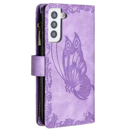 For Samsung Galaxy S21+ 5G Flying Butterfly Embossing Pattern Zipper Horizontal Flip Leather Case with Holder & Card Slots & Wallet(Purple)-garmade.com