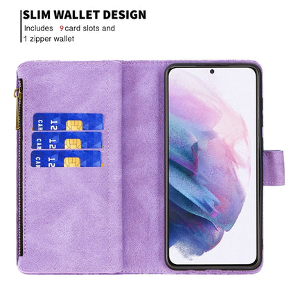 For Samsung Galaxy S21+ 5G Flying Butterfly Embossing Pattern Zipper Horizontal Flip Leather Case with Holder & Card Slots & Wallet(Purple)-garmade.com