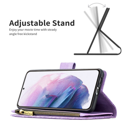 For Samsung Galaxy S21+ 5G Flying Butterfly Embossing Pattern Zipper Horizontal Flip Leather Case with Holder & Card Slots & Wallet(Purple)-garmade.com