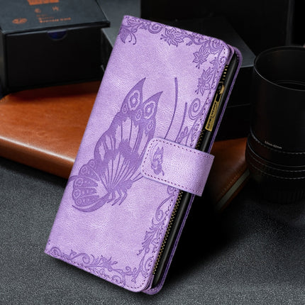 For Samsung Galaxy S21+ 5G Flying Butterfly Embossing Pattern Zipper Horizontal Flip Leather Case with Holder & Card Slots & Wallet(Purple)-garmade.com