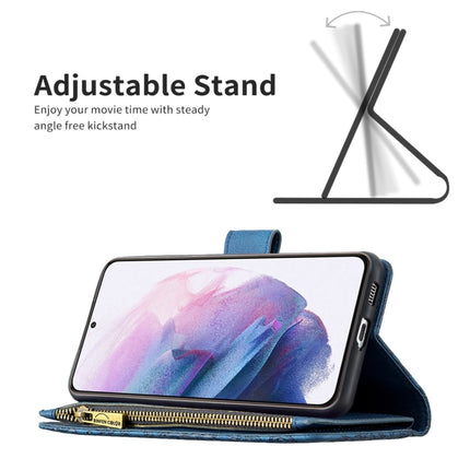 For Samsung Galaxy S21+ 5G Flying Butterfly Embossing Pattern Zipper Horizontal Flip Leather Case with Holder & Card Slots & Wallet(Blue)-garmade.com
