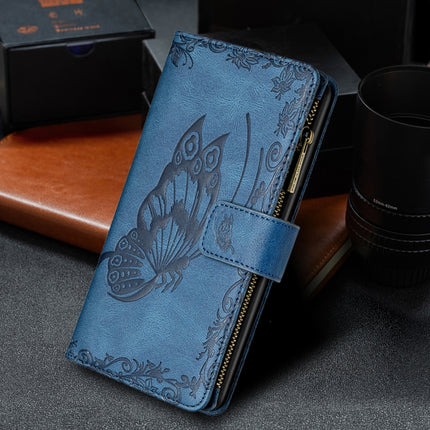 For Samsung Galaxy S21+ 5G Flying Butterfly Embossing Pattern Zipper Horizontal Flip Leather Case with Holder & Card Slots & Wallet(Blue)-garmade.com