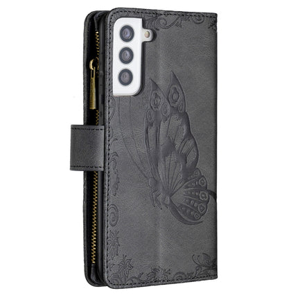 For Samsung Galaxy S21+ 5G Flying Butterfly Embossing Pattern Zipper Horizontal Flip Leather Case with Holder & Card Slots & Wallet(Black)-garmade.com