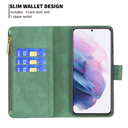 For Samsung Galaxy S21+ 5G Flying Butterfly Embossing Pattern Zipper Horizontal Flip Leather Case with Holder & Card Slots & Wallet(Green)-garmade.com