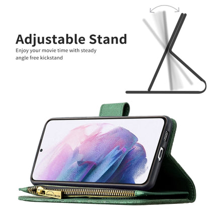 For Samsung Galaxy S21+ 5G Flying Butterfly Embossing Pattern Zipper Horizontal Flip Leather Case with Holder & Card Slots & Wallet(Green)-garmade.com