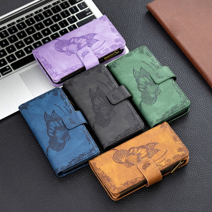 For Samsung Galaxy S21+ 5G Flying Butterfly Embossing Pattern Zipper Horizontal Flip Leather Case with Holder & Card Slots & Wallet(Brown)-garmade.com