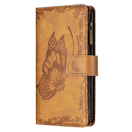 For Samsung Galaxy S21 Ultra 5G Flying Butterfly Embossing Pattern Zipper Horizontal Flip Leather Case with Holder & Card Slots & Wallet(Brown)-garmade.com