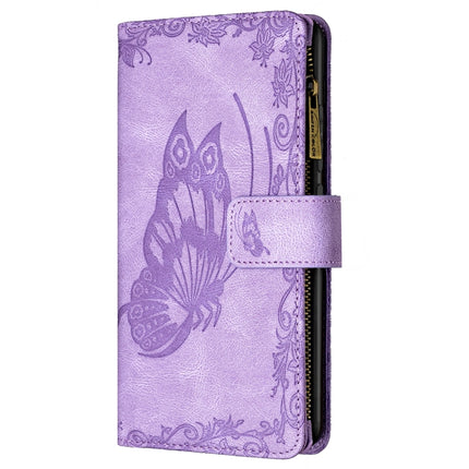 For Samsung Galaxy S21 Ultra 5G Flying Butterfly Embossing Pattern Zipper Horizontal Flip Leather Case with Holder & Card Slots & Wallet(Purple)-garmade.com