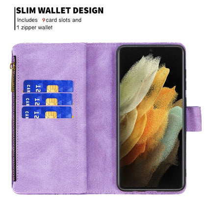 For Samsung Galaxy S21 Ultra 5G Flying Butterfly Embossing Pattern Zipper Horizontal Flip Leather Case with Holder & Card Slots & Wallet(Purple)-garmade.com