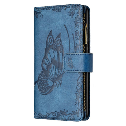 For Samsung Galaxy S21 Ultra 5G Flying Butterfly Embossing Pattern Zipper Horizontal Flip Leather Case with Holder & Card Slots & Wallet(Blue)-garmade.com