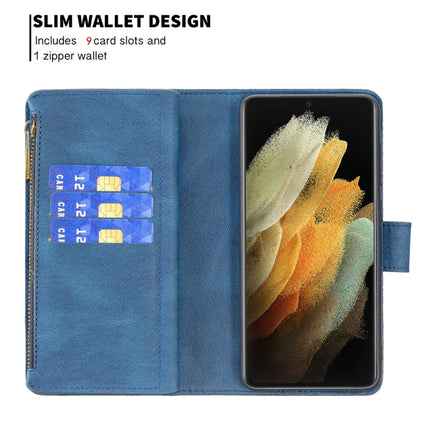 For Samsung Galaxy S21 Ultra 5G Flying Butterfly Embossing Pattern Zipper Horizontal Flip Leather Case with Holder & Card Slots & Wallet(Blue)-garmade.com