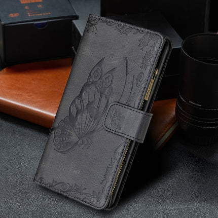 For Samsung Galaxy S21 Ultra 5G Flying Butterfly Embossing Pattern Zipper Horizontal Flip Leather Case with Holder & Card Slots & Wallet(Black)-garmade.com