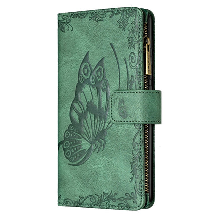 For Samsung Galaxy S21 Ultra 5G Flying Butterfly Embossing Pattern Zipper Horizontal Flip Leather Case with Holder & Card Slots & Wallet(Green)-garmade.com