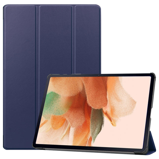 For Samsung Galaxy Tab S7 Lite T730 / T735 / Tab S7 FE T736 Custer Texture Horizontal Flip Leather Case with Three-folding Holder & Sleep / Wake-up Function(Dark Blue)-garmade.com