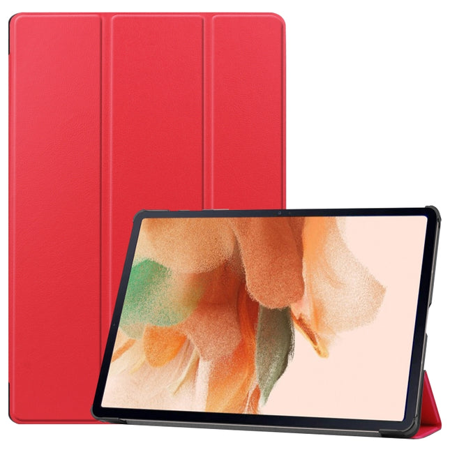 For Samsung Galaxy Tab S7 Lite T730 / T735 / Tab S7 FE T736 Custer Texture Horizontal Flip Leather Case with Three-folding Holder & Sleep / Wake-up Function(Red)-garmade.com