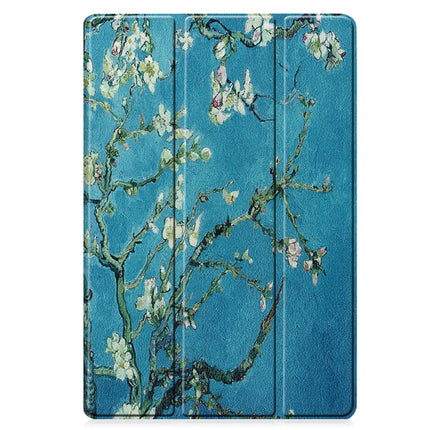 For Samsung Galaxy Tab S7 Lite T730 / T735 / Tab S7 FE T736 Custer Painted PU Leather Case with Sleep / Wake-up Function & 3-Fold Holder(Apricot Blossom)-garmade.com