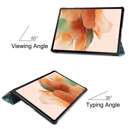 For Samsung Galaxy Tab S7 Lite T730 / T735 / Tab S7 FE T736 Custer Painted PU Leather Case with Sleep / Wake-up Function & 3-Fold Holder(Apricot Blossom)-garmade.com