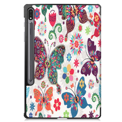 For Samsung Galaxy Tab S7 Lite T730 / T735 / Tab S7 FE T736 Custer Painted PU Leather Case with Sleep / Wake-up Function & 3-Fold Holder(Color Butterfly)-garmade.com