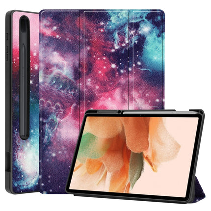 For Samsung Galaxy Tab S7 Lite T730 / T735 / Tab S7 FE T736 Custer Painted TPU Smart Tablet Leather Case with Sleep / Wake-up Function & 3-Fold Holder & Pen Slot(Galaxy Nebula)-garmade.com