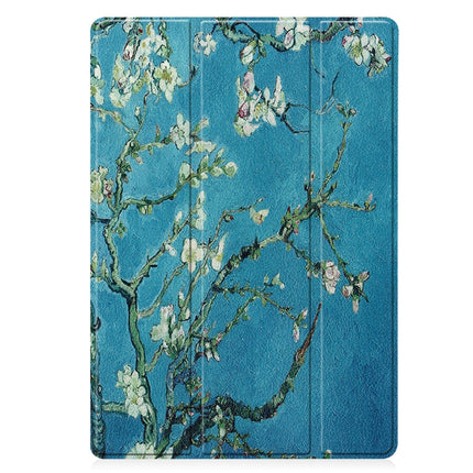 For Samsung Galaxy Tab S7 Lite T730 / T735 / Tab S7 FE T736 Custer Painted TPU Smart Tablet Leather Case with Sleep / Wake-up Function & 3-Fold Holder & Pen Slot(Apricot Blossom)-garmade.com