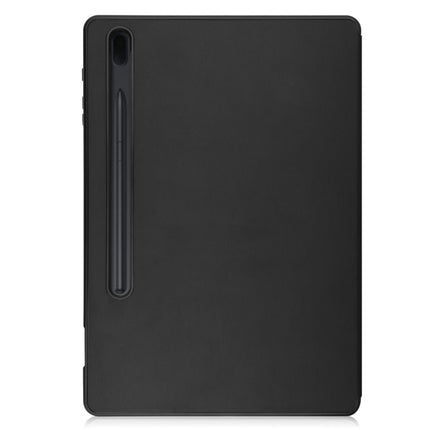 For Samsung Galaxy Tab S7 Lite T730 / T735 / Tab S7 FE T736 Custer Pattern Pure Color TPU Smart Tablet Holster with Sleep Function & 3-Fold Holder & Pen Slot(Black)-garmade.com