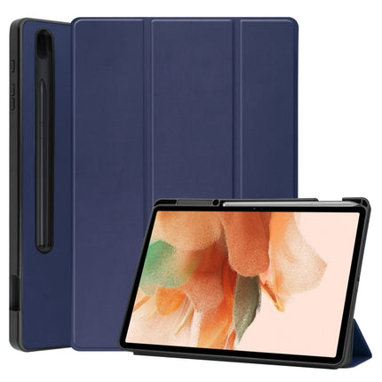 For Samsung Galaxy Tab S7 Lite T730 / T735 / Tab S7 FE T736 Custer Pattern Pure Color TPU Smart Tablet Holster with Sleep Function & 3-Fold Holder & Pen Slot(Blue)-garmade.com