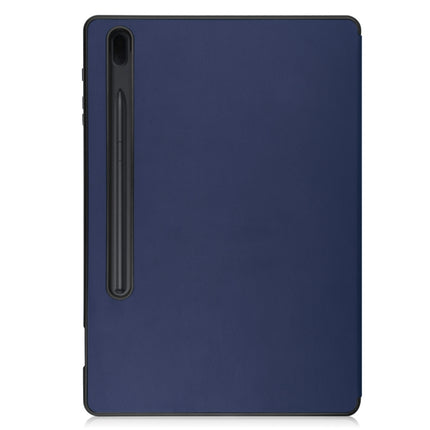 For Samsung Galaxy Tab S7 Lite T730 / T735 / Tab S7 FE T736 Custer Pattern Pure Color TPU Smart Tablet Holster with Sleep Function & 3-Fold Holder & Pen Slot(Blue)-garmade.com