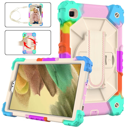 For Samsung Galaxy Tab A7 Lite T220 / T225 Contrast Color Robot Shockproof Silicon + PC Protective Case with Holder & Shoulder Strap(Colorful Mint Beige)-garmade.com