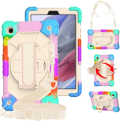 For Samsung Galaxy Tab A7 Lite T220 / T225 Contrast Color Robot Shockproof Silicon + PC Protective Case with Holder & Shoulder Strap(Colorful Mint Beige)-garmade.com