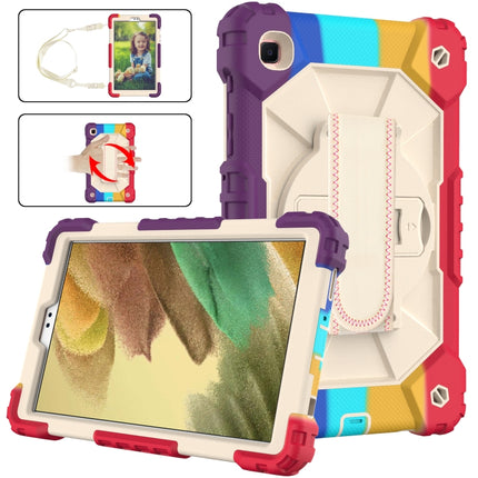 For Samsung Galaxy Tab A7 Lite T220 / T225 Contrast Color Robot Shockproof Silicon + PC Protective Case with Holder & Shoulder Strap(Colorful Red Beige)-garmade.com