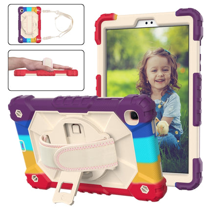 For Samsung Galaxy Tab A7 Lite T220 / T225 Contrast Color Robot Shockproof Silicon + PC Protective Case with Holder & Shoulder Strap(Colorful Red Beige)-garmade.com