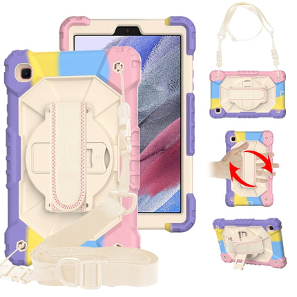For Samsung Galaxy Tab A7 Lite T220 / T225 Contrast Color Robot Shockproof Silicon + PC Protective Case with Holder & Shoulder Strap(Colorful Purple Beige)-garmade.com