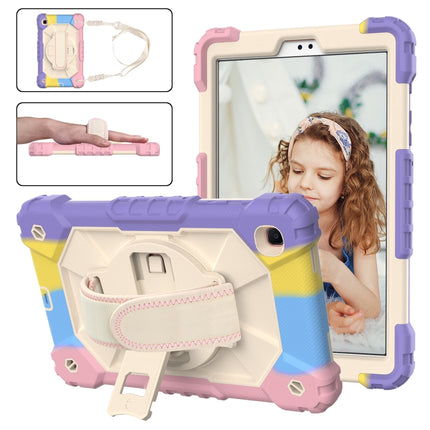 For Samsung Galaxy Tab A7 Lite T220 / T225 Contrast Color Robot Shockproof Silicon + PC Protective Case with Holder & Shoulder Strap(Colorful Purple Beige)-garmade.com