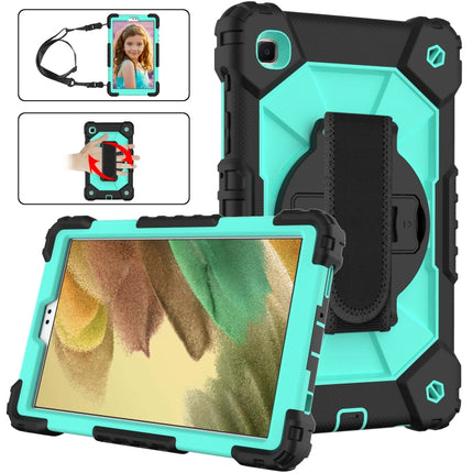 For Samsung Galaxy Tab A7 Lite T220 / T225 Contrast Color Robot Shockproof Silicon + PC Protective Case with Holder & Shoulder Strap(Black Mint)-garmade.com