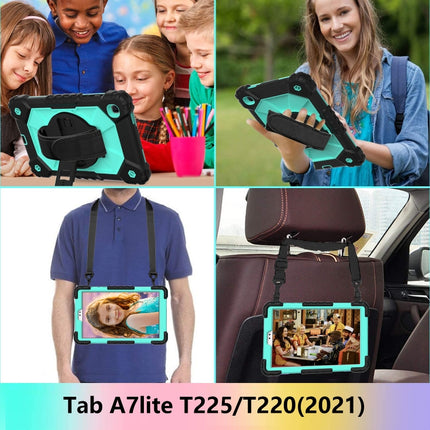 For Samsung Galaxy Tab A7 Lite T220 / T225 Contrast Color Robot Shockproof Silicon + PC Protective Case with Holder & Shoulder Strap(Black Mint)-garmade.com