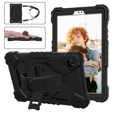 For Samsung Galaxy Tab A7 Lite T220 / T225 Contrast Color Robot Shockproof Silicon + PC Protective Case with Holder & Shoulder Strap(Black)-garmade.com