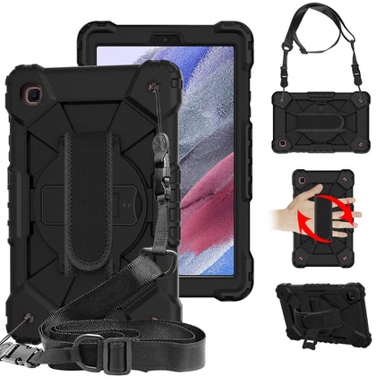 For Samsung Galaxy Tab A7 Lite T220 / T225 Contrast Color Robot Shockproof Silicon + PC Protective Case with Holder & Shoulder Strap(Black)-garmade.com