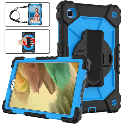 For Samsung Galaxy Tab A7 Lite T220 / T225 Contrast Color Robot Shockproof Silicon + PC Protective Case with Holder & Shoulder Strap(Black Blue)-garmade.com