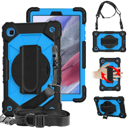 For Samsung Galaxy Tab A7 Lite T220 / T225 Contrast Color Robot Shockproof Silicon + PC Protective Case with Holder & Shoulder Strap(Black Blue)-garmade.com