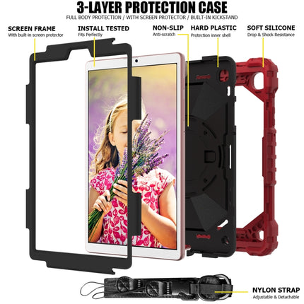 For Samsung Galaxy Tab A7 Lite T220 / T225 Contrast Color Robot Shockproof Silicon + PC Protective Case with Holder & Shoulder Strap(Red Black)-garmade.com