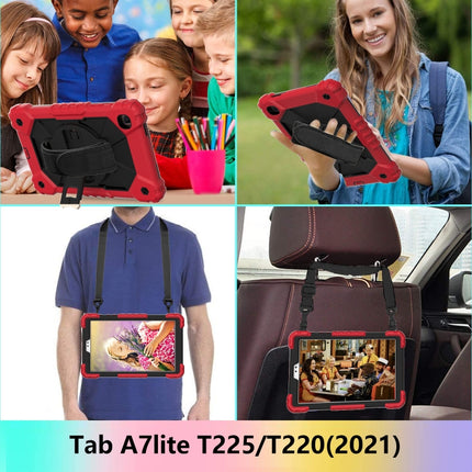 For Samsung Galaxy Tab A7 Lite T220 / T225 Contrast Color Robot Shockproof Silicon + PC Protective Case with Holder & Shoulder Strap(Red Black)-garmade.com