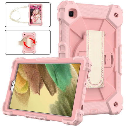 For Samsung Galaxy Tab A7 Lite T220 / T225 Contrast Color Robot Shockproof Silicon + PC Protective Case with Holder & Shoulder Strap(Rose Gold)-garmade.com